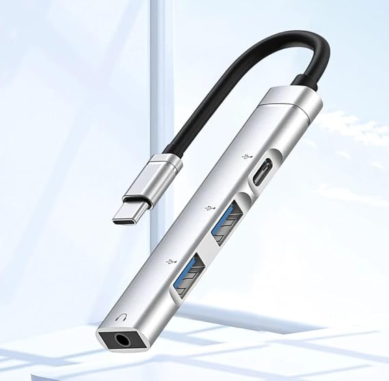 Coverzone Ses Kartlı USB Hub Çoklayıcı Adaptör 4 in 1 Ses Kartlı USB/Type-c To USB 3.0, USB C ve 3.5mm Jak Çıkışlı Macbook Uyumlu Çevirici Adaptör Çok Portlu Çoklayıcı 4in1 USB HUB Gümüş Renk ZR615