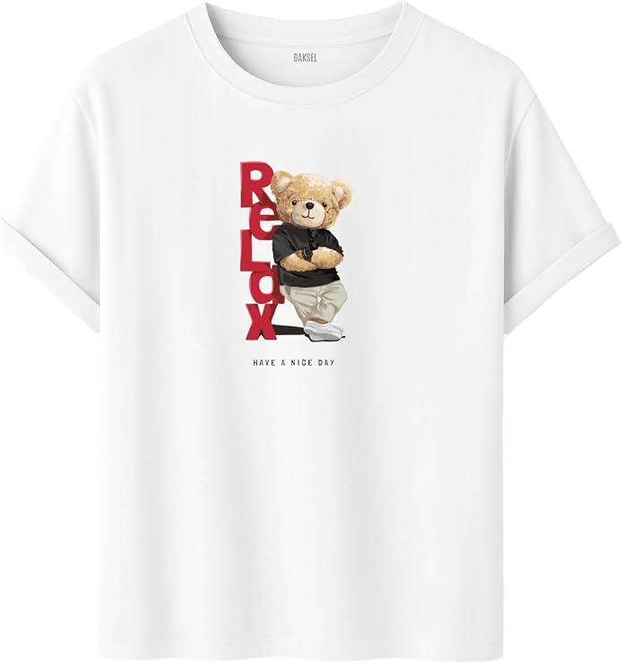 Unisex Oversize Relax Bear Grafik Baskılı Pamuklu Tişört, Streetwear Tarzı, Premium Baskı