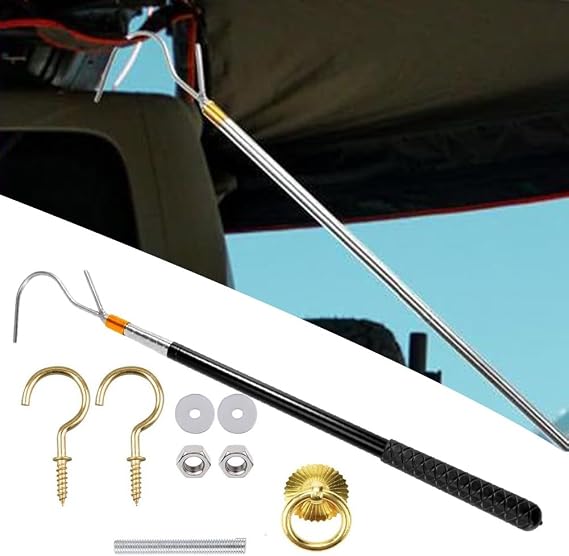 FACAIIO Retractable Roof Window Opener Rod 53.5-160cm, Adjustable for Stainless Steel Awning Opening with Hook for RV for Caravan Home
