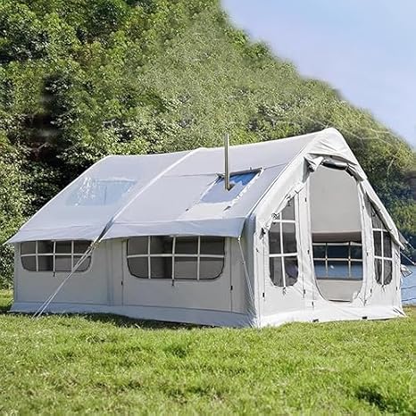 Inflatable Camping Tent for 4-8 Persons, Quick Setup Air Tent with Pump & Stove Jack for Glamping and Outdoor Adventures