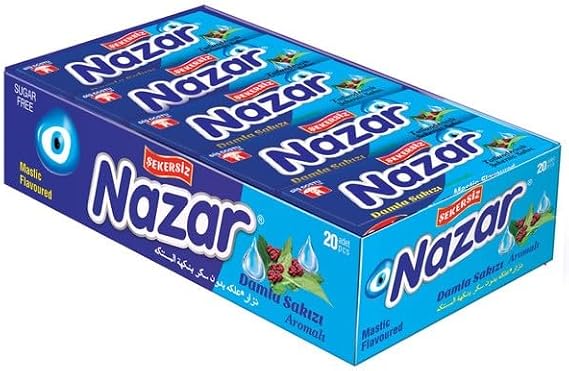 Nazar Şekersiz Beyaz Nane Aromalı Sakız Damlaları 5 x 20 Adet