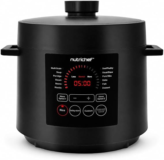 NutriChef Pressure Cooker Electric Multi Cooker 6L – 12 in 1 Multicooker Digital One Pot Cooker with Presets, Non Stick Inner Pot, Adjustable Time & Temperature