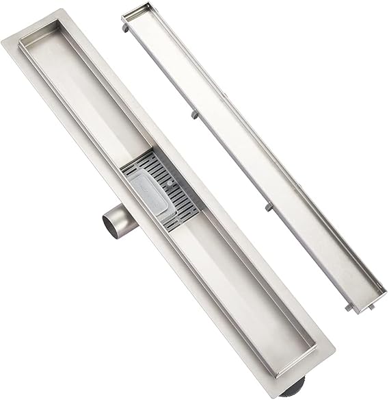 Linear Shower Drain L100cm,stainless steel,2in1 Tile Insert,Double-sided floor drain complete set ，Shower drain siphon with odor stop and hair strainer