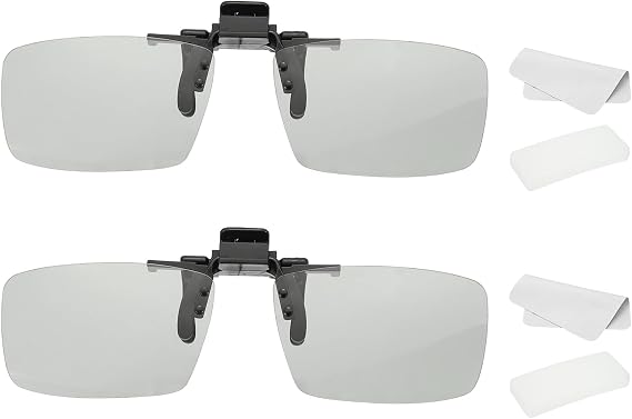 MECCANIXITY 偏光クリップオン3Dメガネ、パッシブスクエア3Dビューングメガネフレーム、ガラスケースと眼鏡クロス付き RealD映画劇場ゲームTV用メタルクリップ