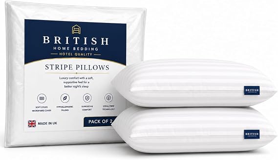 2 Pack Hotel Quality Bounce Back Side Sleeper Bed Pillows Hypoallergenic & Anti Dust Mite Resistant Premium Filled (Stripe Pillow, Pack of 2)