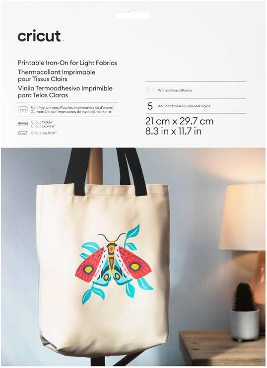 Cricut Printable Transfer Film Textile Vinyl - 5 Sheets - A4 - Waterproof - Inkjet Compatible Vinyl HTV Sticker Paper - Compatible with Cricut (For Light Fabrics)