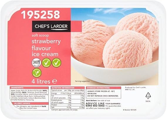 Chef's Larder Soft Scoop Strawberry Flavour Ice Cream 4 Litres | Case of 6
