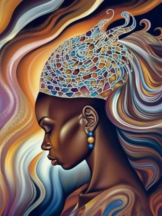 Reofrey DIY Diamond Painting Kits for Adults African, Diamond Art Woman Full Drill Round Rhinestone Diamond Painting Accessories, Cross Stitch Embroidery Canvas for Crafts Home Wall Decor 30x40cm