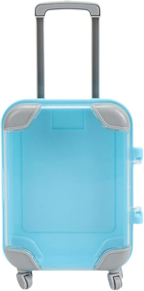Miniature Suitcase Makeup Box Dollhouse Storage Accessories Toy Suitcase Trolley in PP Suitable for Children's Game Birthday Party, Blue