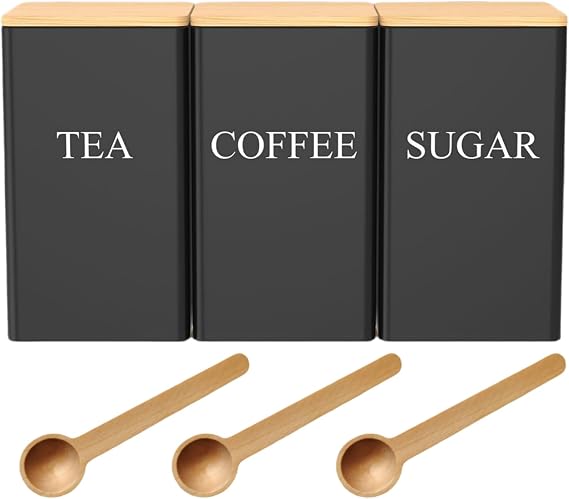 Eidoct Tea Sugar and Coffee Canisters set 1L Vintage Kitchen Canister Set