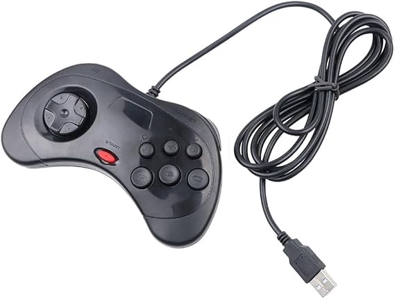 AARONMEI USB Wired Game Controller For Sega Saturn System And PC - Classic Style Gamepad Joypad (Black)