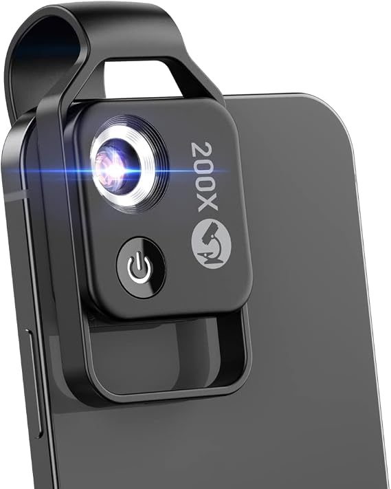 Evil Eye 200X Phone Microscope Lens, Nano Zoom Phone Micro Lens with LED Light/CPL/Universal Clip, Mini Pocket Macro Camera Attachment for iPhone/Android, Ideal for Gardeners Watch Jewelry Enthusiasts