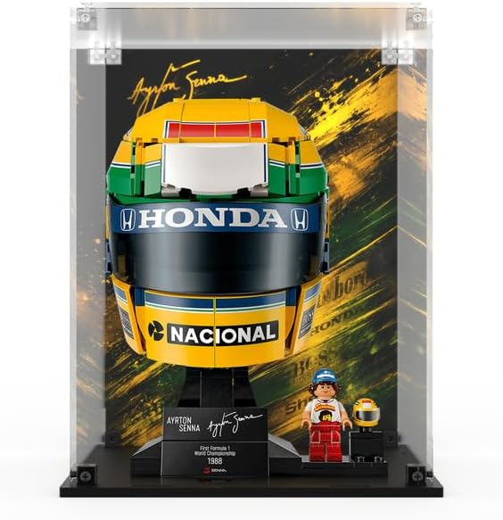 Display Case Compatible with LEGO 43024 Ayrton Senna Helmet - Display Case, (Printed Back Panel)