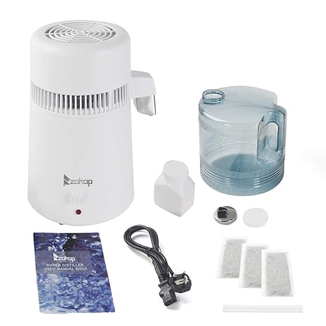 4L Countertop Water Distiller w/Container, 750W Distilled Water Machine Maker Purifier Filter, Distilling Pure Water Maker for Home, UK Plug (with plastic container)