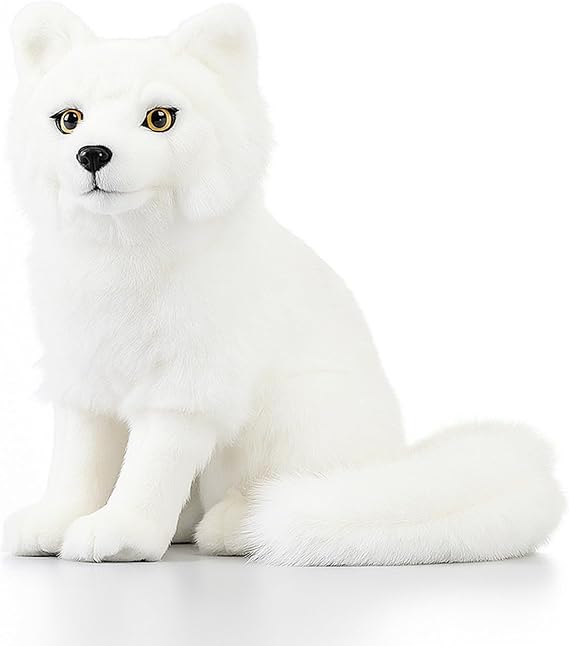 Lifelike Arctic Fox Plush Toy, Realistic Soft and Fluffy Teddy Stuffed Animal, Cute Arctic Fox Collectible Unique Toy Gift, 27CM/10 Inch