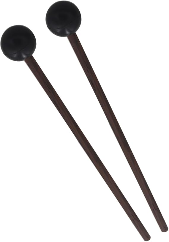Rubber Percussion Beaters, 172mm Solid Wood Handle Drum Mallets, Black Non‑Slip Percussion Instrument Accessories for Bass Drum Practice