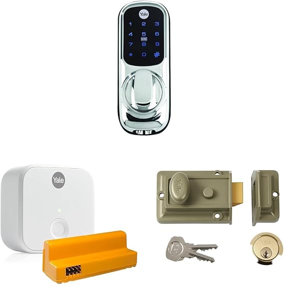 Yale Keyless Chrome Smart Lock + Nightlatch + Connect Kit Bundle