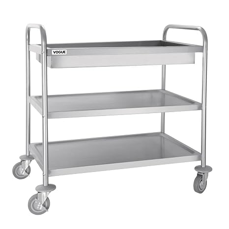 Vogue Stainless Steel 3 Tier Deep Tray Clearing Trolley, 940x855x535mm
