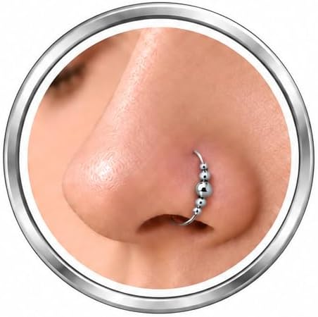 Tiny Silver Nose Ring Hoop - Handmade Sterling Silver with 2mm Silver Bead - Thin Comfortable Hypoallergenic 24 Gauge Wire 7mm Nose Piercing Jewelry