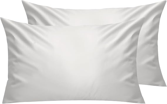 Lirex 2 Packs Pillow Covers, 100% Cotton Breathable Pillow Covers, Zip Closure 50 x 90 cm, White