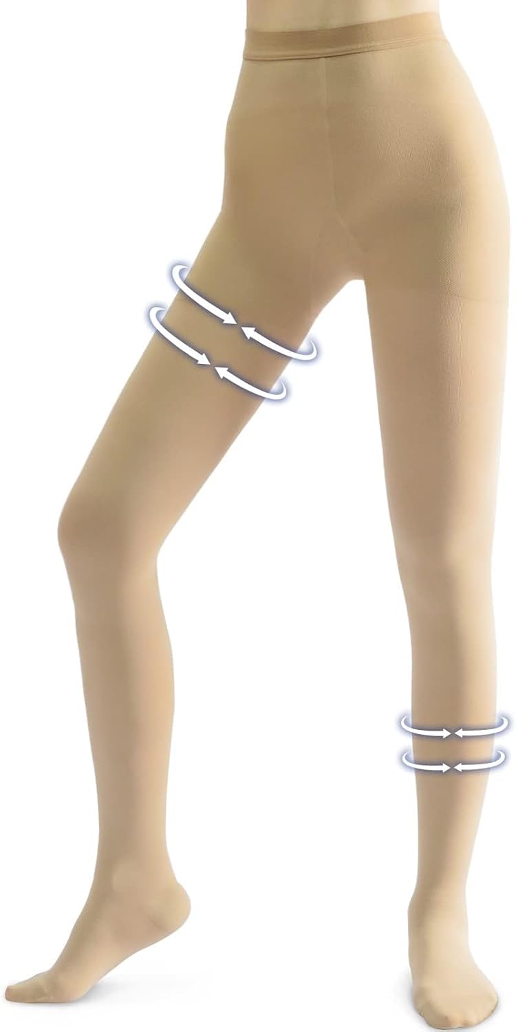 Beister Medical Compression Pantyhose for Women & Men, Opaque Closed Toe 20-30mmHg Graduated Support Tight, Waist High Compression Circulation Leggings for Varicose Veins, Edema, Flight, DVT