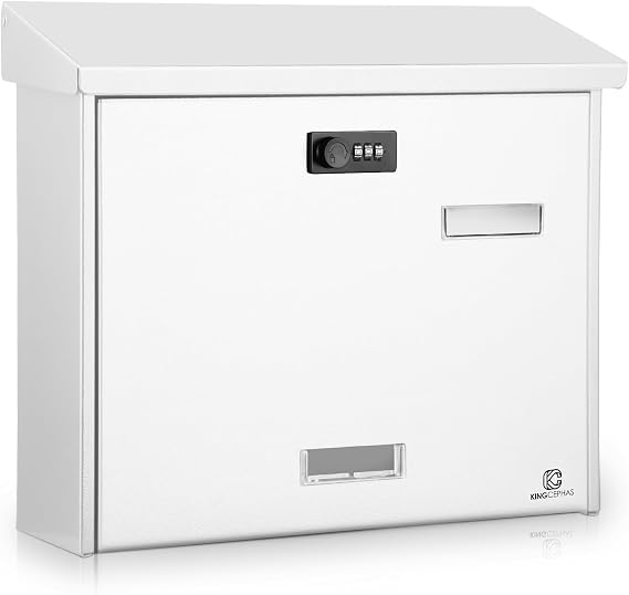 KINGCEPHAS Post Box,Wall Mounted Letterbox with Combination Lock (White)