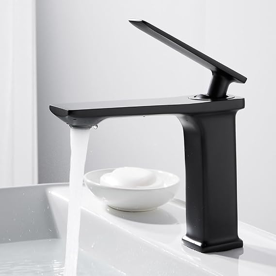 Mixer Tap Bathroom Sink Black Brass Single Lever Basin Taps Bathroom Tap 1 Hole Basin Mixer Tap Hot and Cold Water Sink Taps Chaser of Light