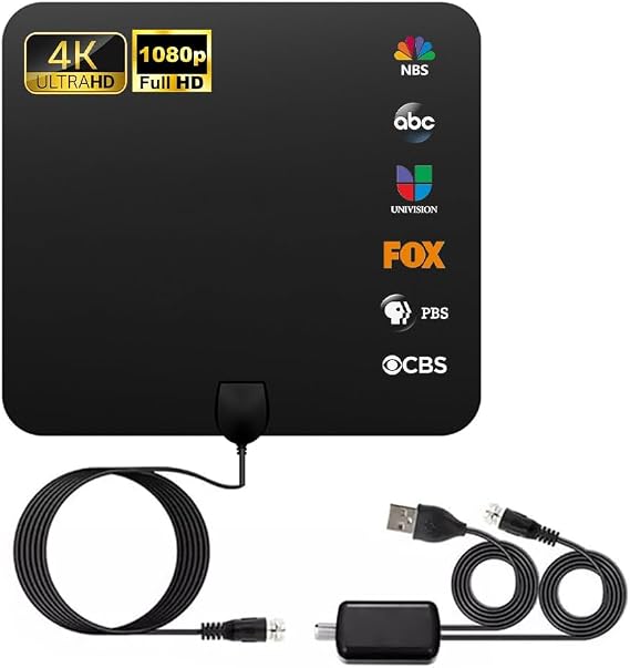 2024年最新屋内テレビアンテナ - スマートテレビ用200マイル長距離アンテナ、ローカルチャンネル用デジタルhdアンテナアンプブースター、14フィートの同軸hdtvケーブル。