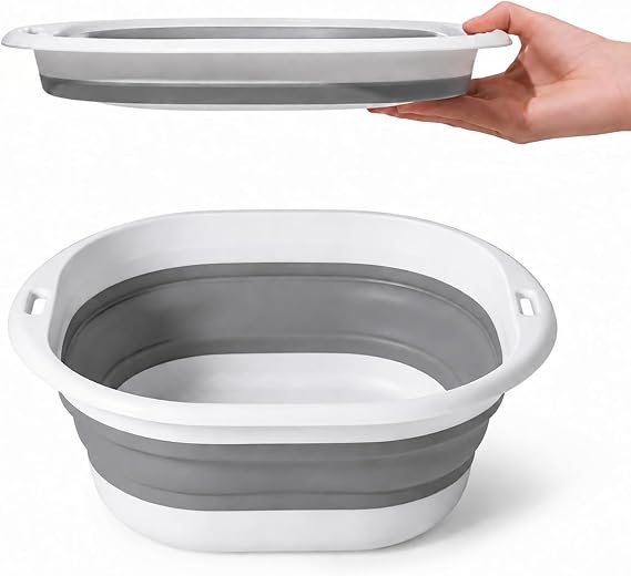 Collapsible Washing Up Bowl, Foldable PP+TPE Basin, 3.5L Grey
