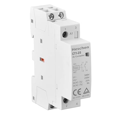 Heschen CT1-25 Contactor AC 25A 220V/230V 2 Pole 2NO Modular Relay for DIN