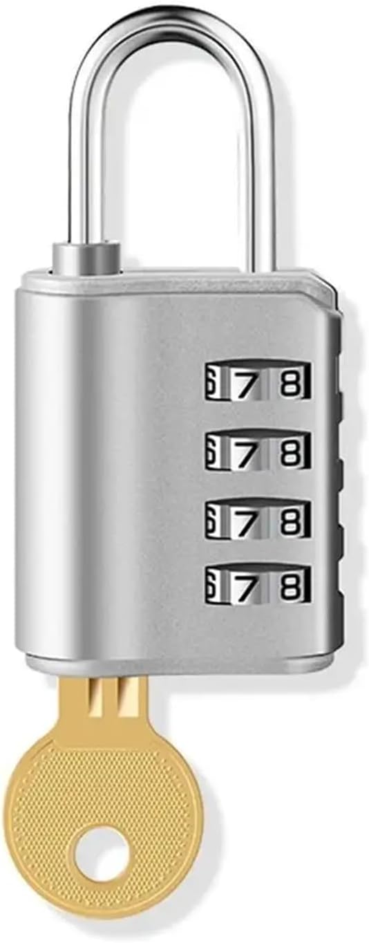 Waterproof 4-Digit Combination Lock with Key, Dual Access Padlock for Backpacks, Luggage, and Cabinets(Silver)