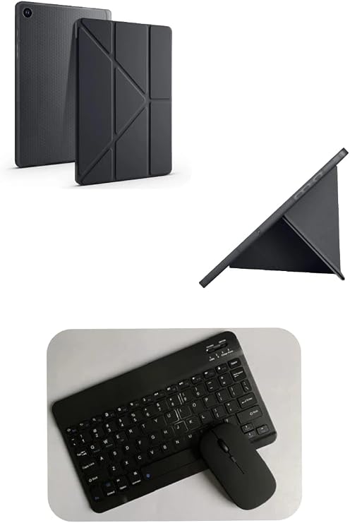Galaxy A11+ Plus Uyumlu Standlı Tablet Kılıfı + Kablosuz Klavye Mouse Set (Siyah)