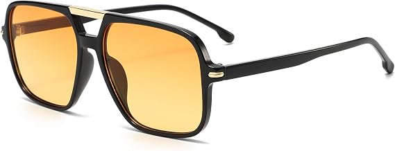 Long Keeper Retro Pilot Sunglasses for Women Men Square Aviation Sunglasses 70s Vintage Sun Glasses Double Bridge Oversize Pilot Shades UV400 Protection