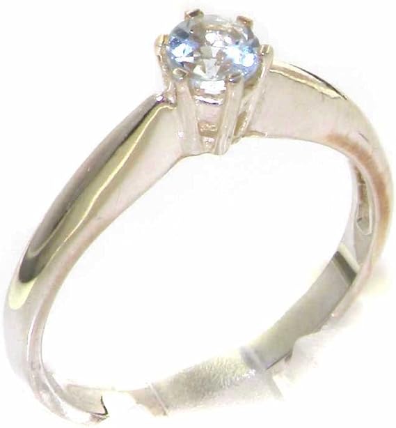 Solid Sterling Silver Natural Aquamarine Solitaire Ladies Band Ring
