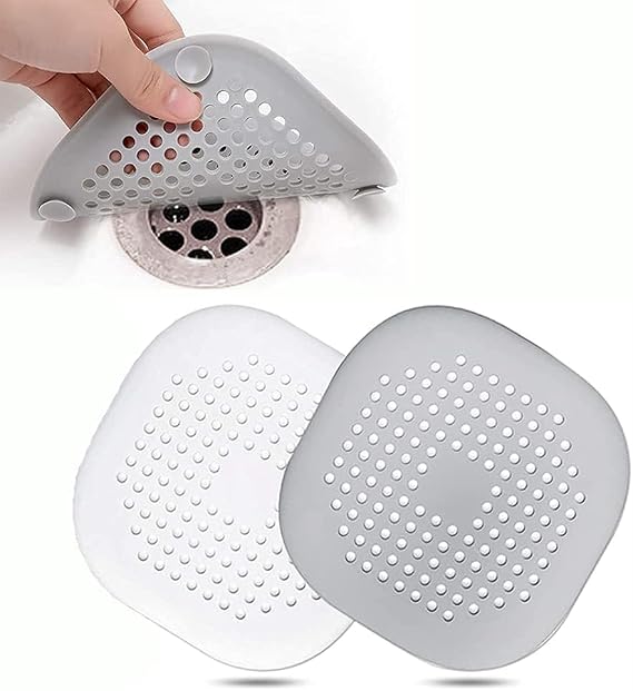 tifanso Silicone Drain Protector with Sucker Sink Strainer Shower Drain Cover Hair Catcher For Shower Drain Strainer Plug Trap Filter for Bathroom (White+Grey), HC_201