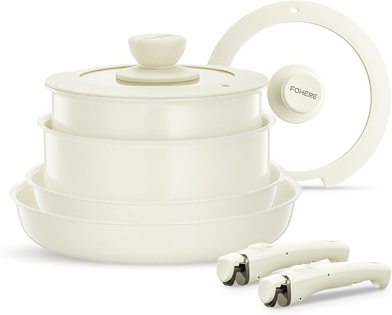FOHERE Ceramic Non-Stick Induction Pots and Pans Set of 8 Pieces