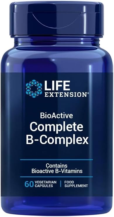 Life Extension - BioActive Complete B-Complex 60 Capsules - Full Spectrum B Vitamin Complex for Energy and Metabolism, Brain and Cell Health
