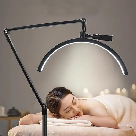 coverzone Profesyonel Led Hilal Işık 3 Modlu Telefon Tutuculu Makeup Klinik İpek Kirpik Protez Tırnak Botoks Dolgu Estetisyen Yarım Ay Led C-Kelepçe ile Masa Kenarına Sıkıştırılabilir Metal Işık Standı M3X