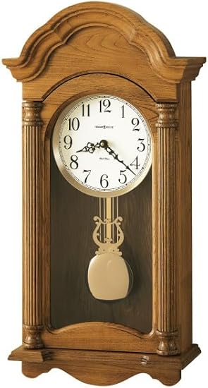 Howard Miller Dearborn Wall Clock II 549-516 – Golden Oak Finish, Antique Home Décor, Polished Brass Pendulum Bob, Volume Control, Quartz, Dual-Chime Movement