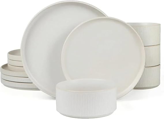 12 Piece Dish Set Famiware Star Dinnerware Sets Plates and Bowls Set for 4 Beautiful Dishes