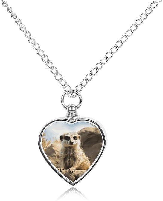 Cremation Necklace for Ashes Meerkat Animal Pet Urn Necklace 27.6" Adjustable Chain Memorial Dog Cat Jewelry Keepsake with Filling Kit Sympathy Gift