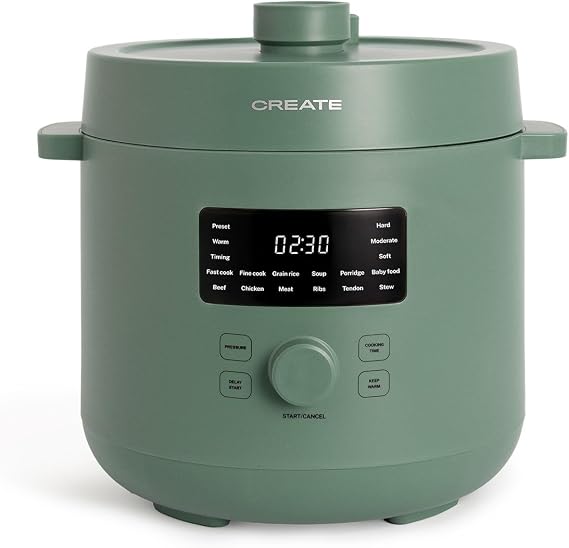 CREATE /PRESSURE COOKER STUDIO/Multi-function Programmable Electric Pressure Cooker 6L Sage Green / 15 Functions, 24h Timer, Non-Stick Ceramic Coating, Safety Valve, 1200W