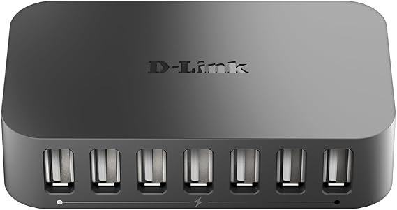 D-Link DUB-H7/B 7-Port Hi-Speed USB 2.0 Hub, USB-A Powered Hub Splitter, 7 Port Docking Station, includes Power Supply, Universal Compatibility