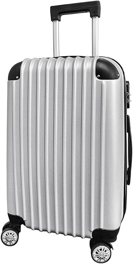 Panana Lightweight ABS Hardshell Cabin Suitcase, 4-Wheel Spinner Carry-On Luggage Trolley (Silver, 20 Inch)