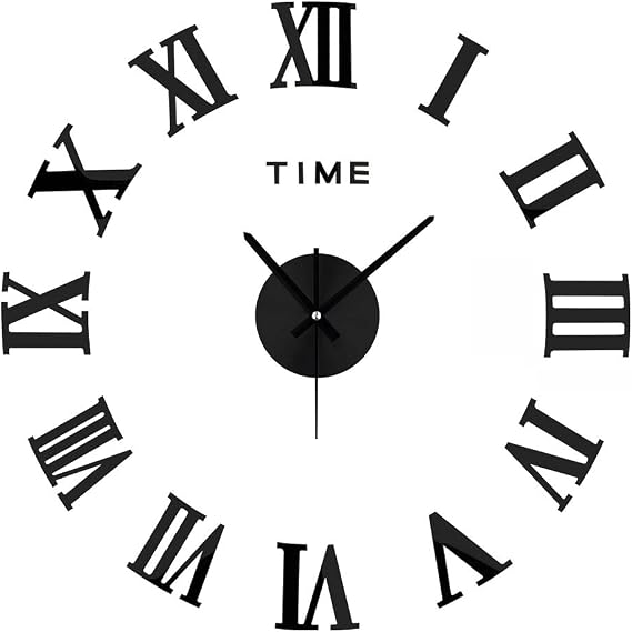 3D DIY Wall Clock, Modern Frameless Large 3D DIY Wall Clock Mirror Stickers Kit Decoration Home for Living Room Bedroom (Black)