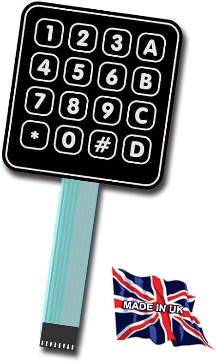 Matrix Array 4x4 Membrane Switch 16 Key Keypad Keyboard compatible with Arduino/Raspberry Pi - Pack of 1 UK Manufactured Keypad Including Data Sheet (P/NO. CUS16KMSK1)