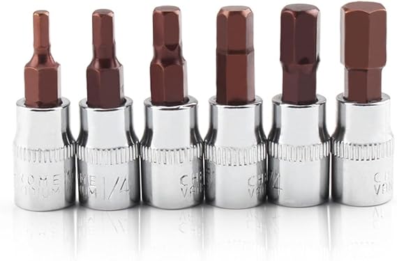 Hex Bit Socket Set, 6 PCS, 1/4" Drive