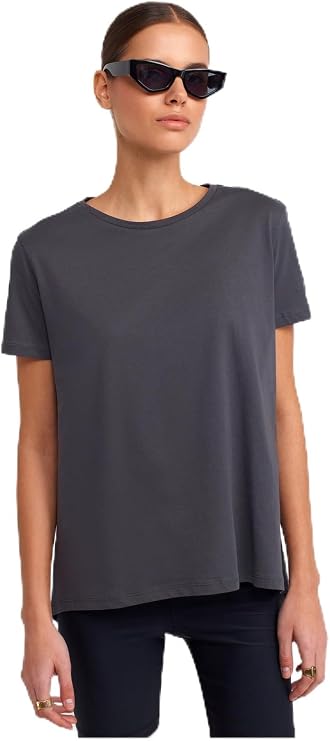 DILVIN Bisiklet Yaka Kısa Kollu Basic T-shirt Kadın Pamuklu Jersey Günlük Yazlık Tişört