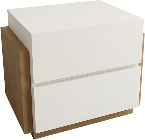 Bedside Table Nightstand with Double Drawer Floor Standing for Bedroom Storage Organization Bedroom(White,Medium)