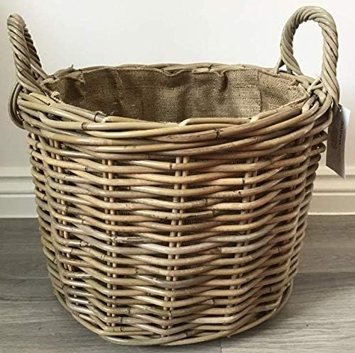 Round LogKindlingStorage Basket, Hessian Lined, Excellent Quality, Very Strong Kuba Rattan Large